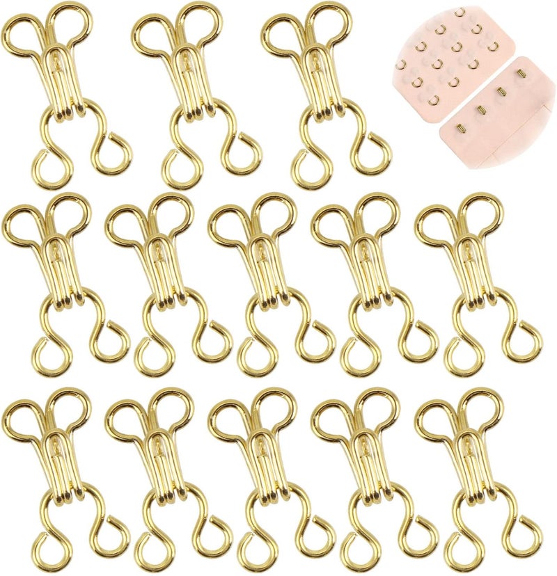 PECMER 100 Set Sewing Hooks & Eyes Closure Copper Hooks Latch for Bras, Clothing - Gold 13mm - Image 1